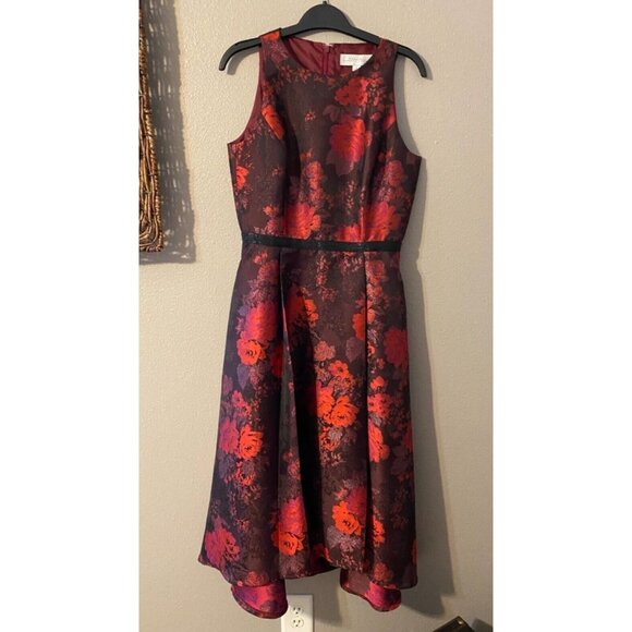 Tahari Levine Dress Ruby Red Black 8 Hi Low Semi Formal Party Holiday Christmas - Picture 6 of 11
